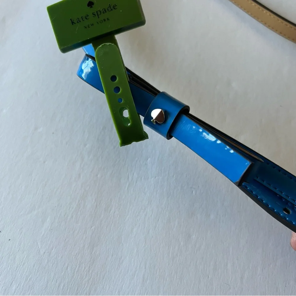 KATE SPADE SKINNY PATENT SHOESTRING BOW BELT BLUE SIZE MEDIUM NWT